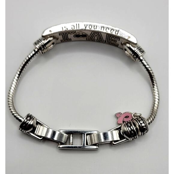 BRIGHTON Breast Cancer Awareness Love ID Bracelet Sterling Silver--9 in-VINTAGE! - Picture 9 of 9